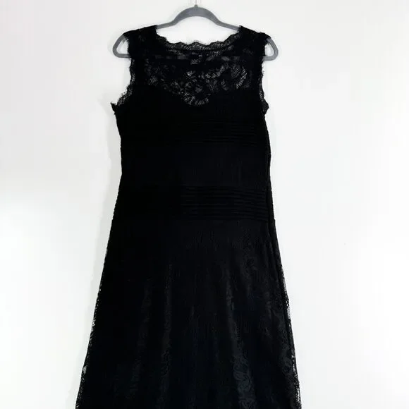 Candalite Petite Long Dress Womens Floral Lace Sleeveless Pleated Maxi Black LP - Picture 3 of 9